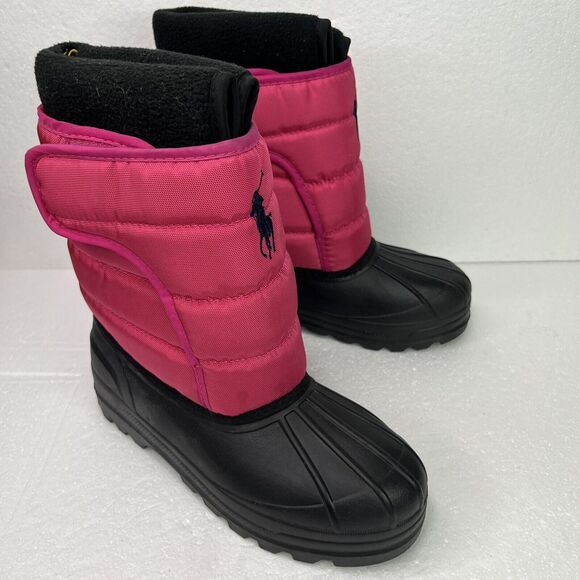 POLO RALPH LAUREN VANCOUVER BIG PONY EZ SNOW BOOTS RASPBERRY/BLACK KIDS SIZE 4❄️ - Picture 8 of 13